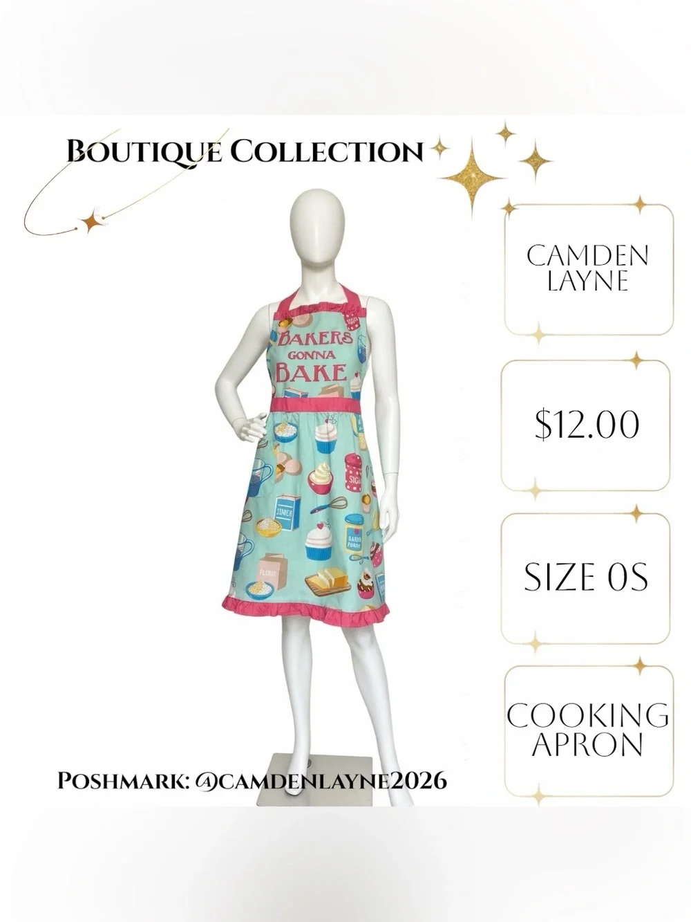 Retro Inspired Aqua and Pink Cotton Kitchen Apron